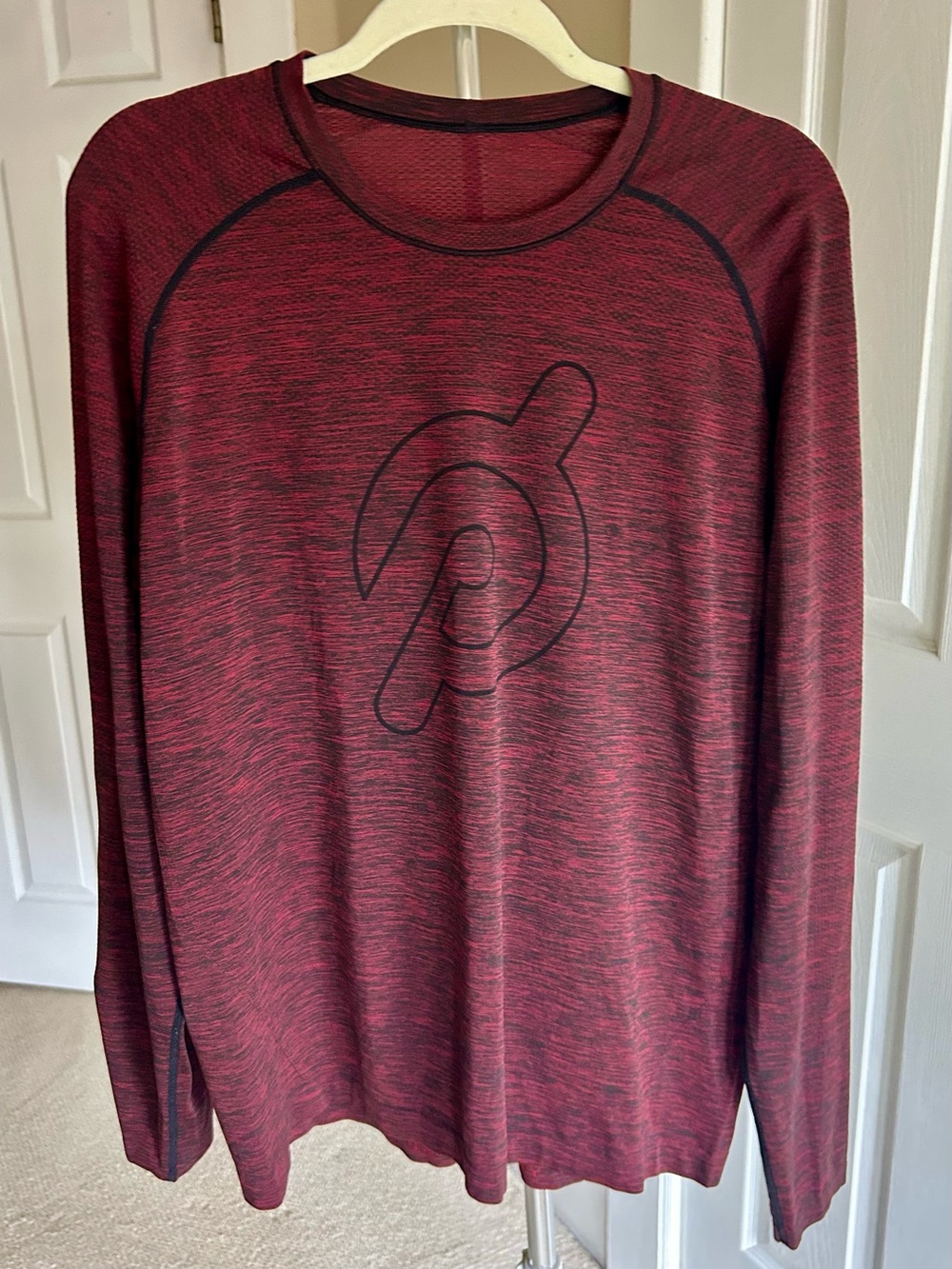 Lululemon/peloton Burgundy/Black marked Long Sleeve Athletic Top. Men’s Large.